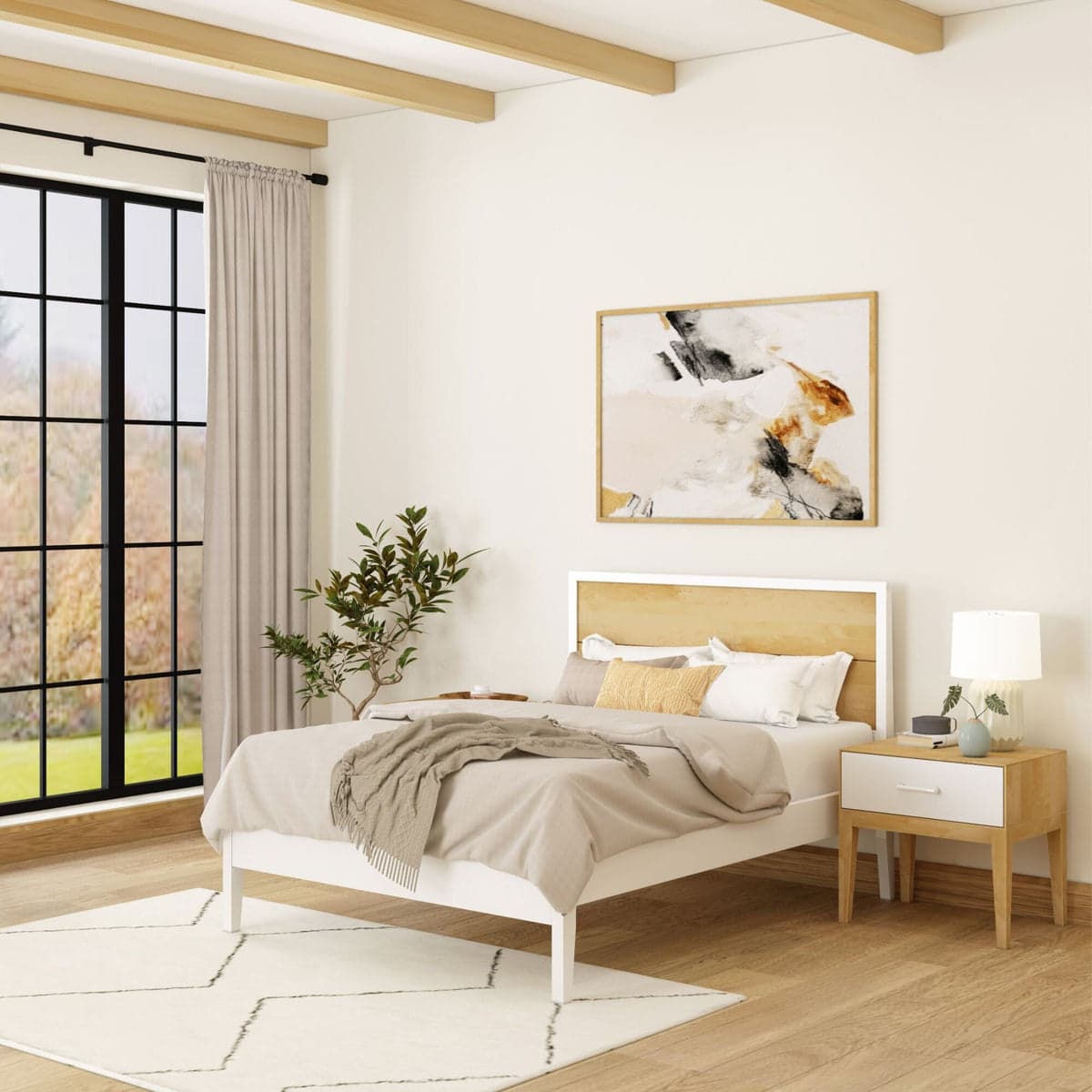 Plank + Beam Duo Full Bed Frame White and Birch